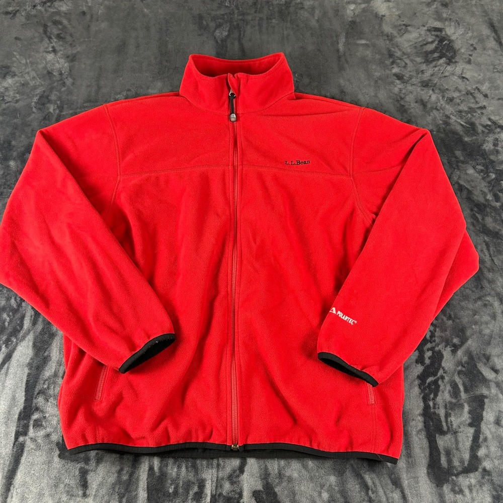 LL Bean Polartec Fleece Jacket Mens Large Red Full Zip Mock Neck